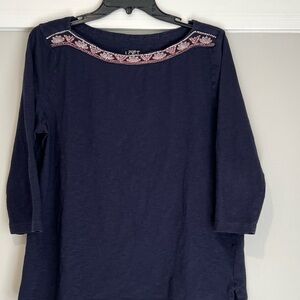LOFT Dark Blue Top with Embroidered Detail